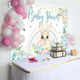 Aperturee - Aperturee Floral Blue Rainbow Bunny Heart Baby Shower Backdrop